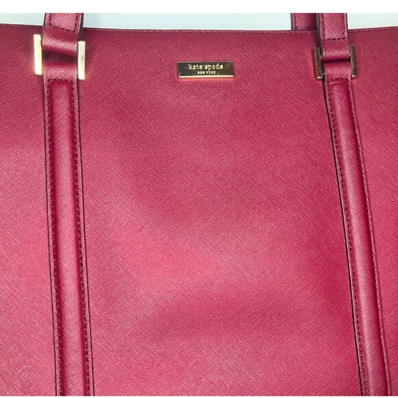 Kate Spade Burgundy Saffiano Leather Shoulder Bag triple compartment + gold tone - Picture 3 of 16